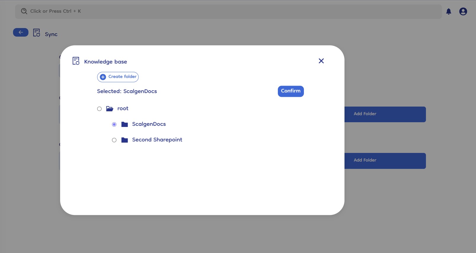 Select Knowledge Base Folder