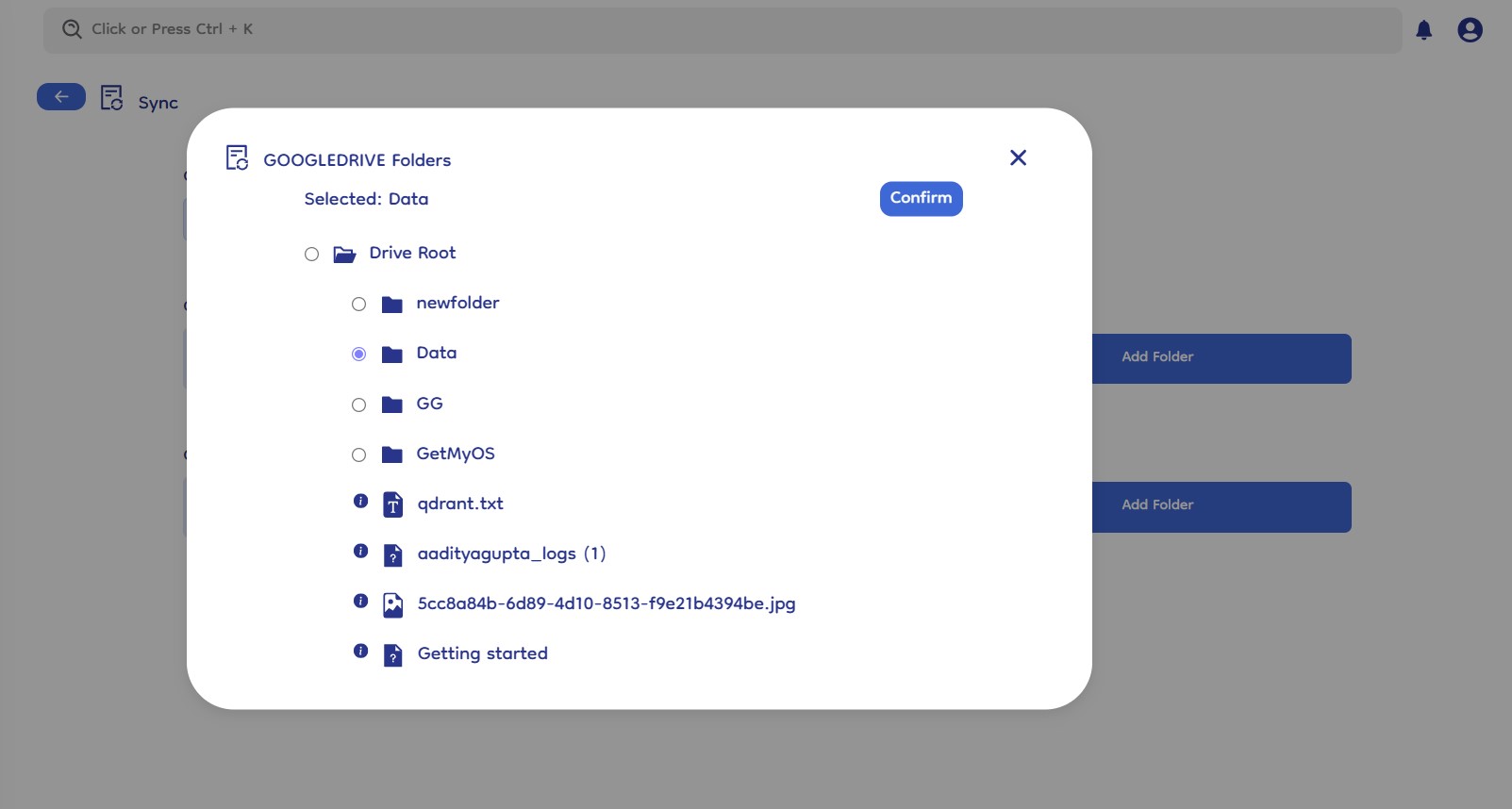 remote folder selection